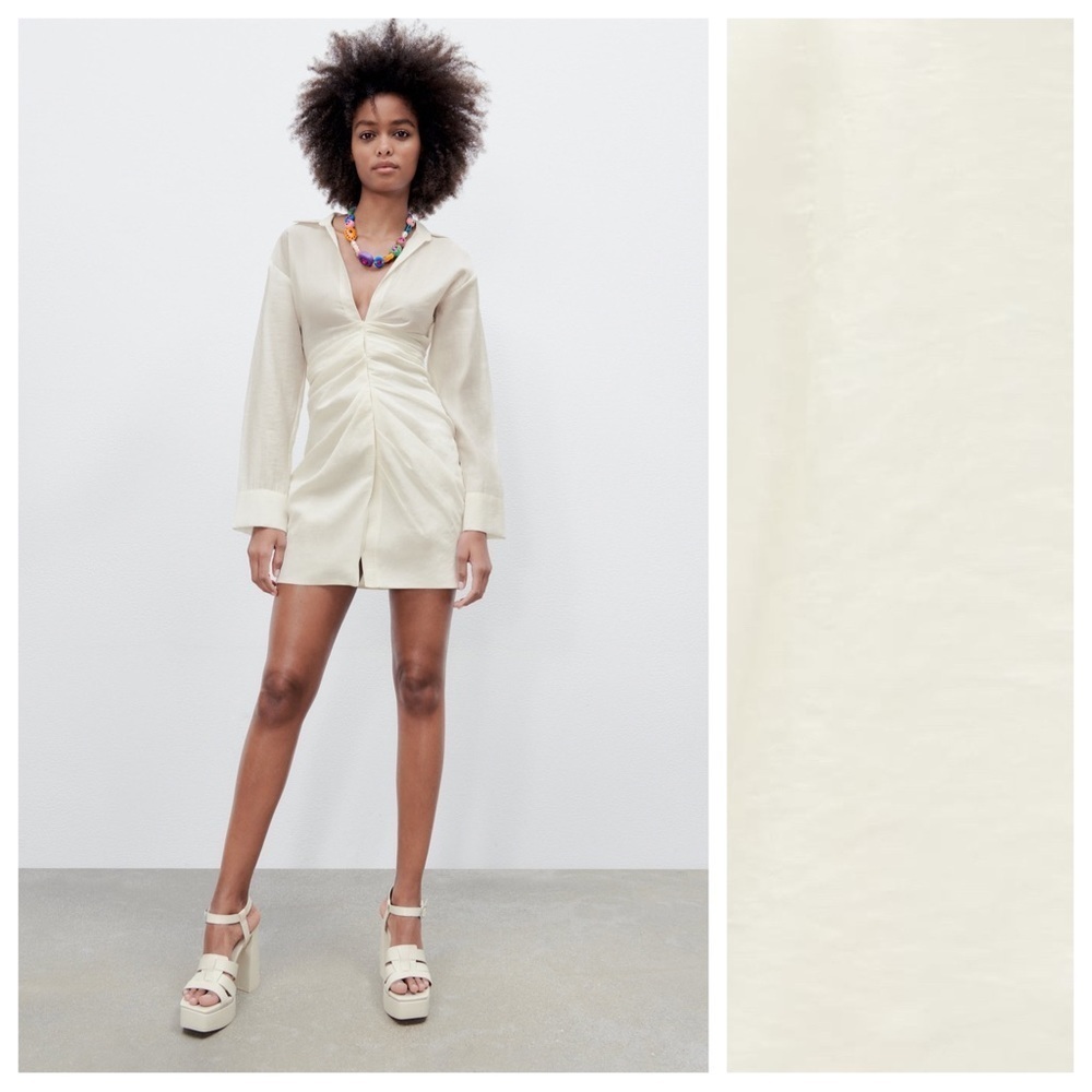 🌹NWT. Zara Cream/Off White Draped V-neck Mini Dress. Size M, L.
